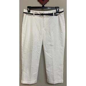 Dockers Womens Size 12 White Chino-Style Casual Cropped Belted Capri Pant! A5970